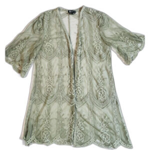 Miss Chevious Mint Green Lace Layering Kimono Boho Cottagecore L/XL EUC
